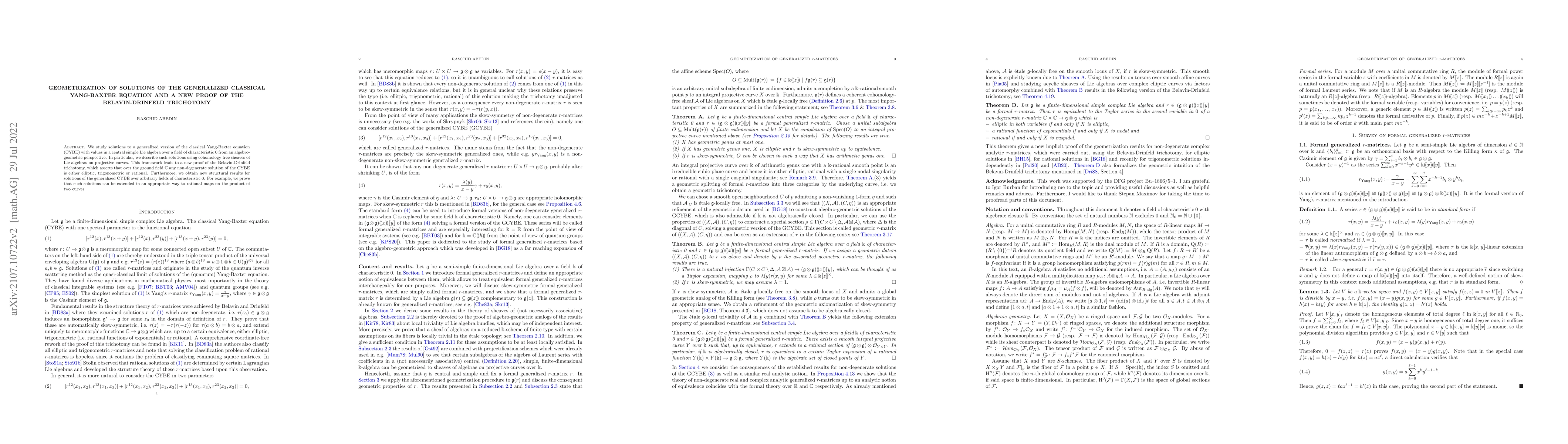 Thumbnail for Geometrization of solutions of the generalized classical Yang-Baxter
  equation and a new proof of the Belavin-Drinfeld trichotomy