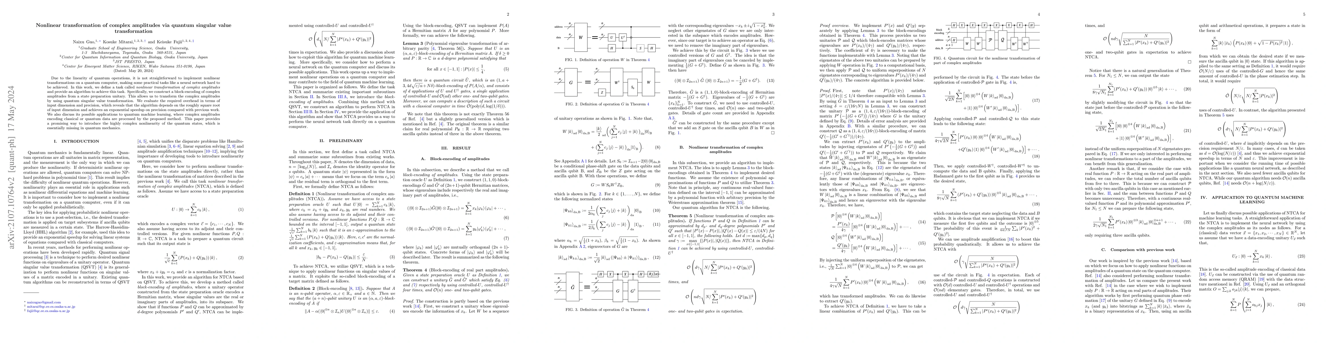 Thumbnail for Nonlinear transformation of complex amplitudes via quantum singular
  value transformation