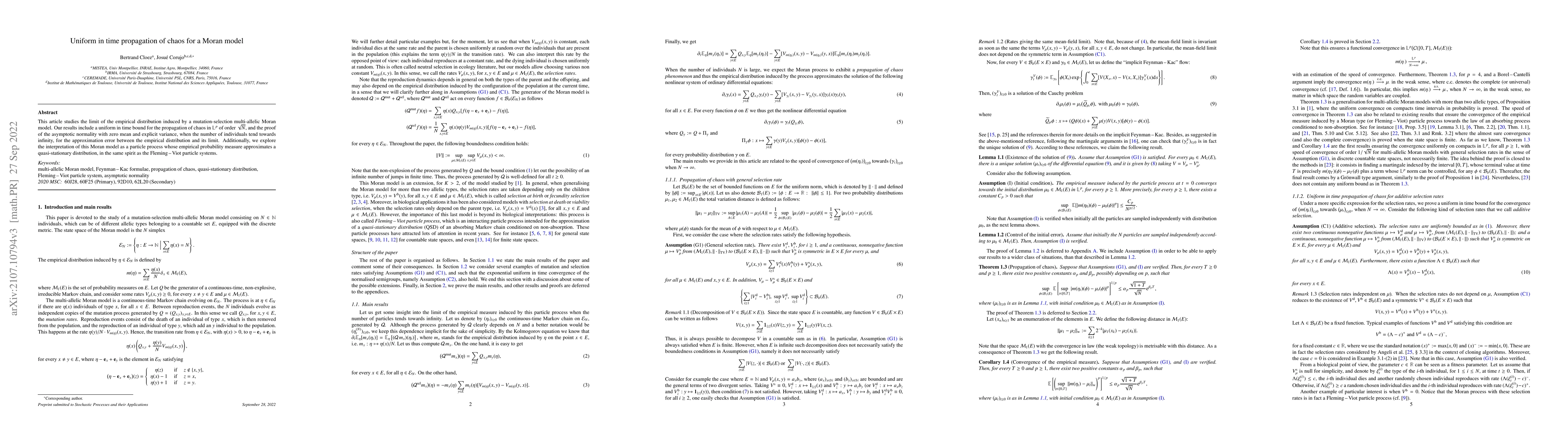 Thumbnail for Uniform in time propagation of chaos for a Moran model