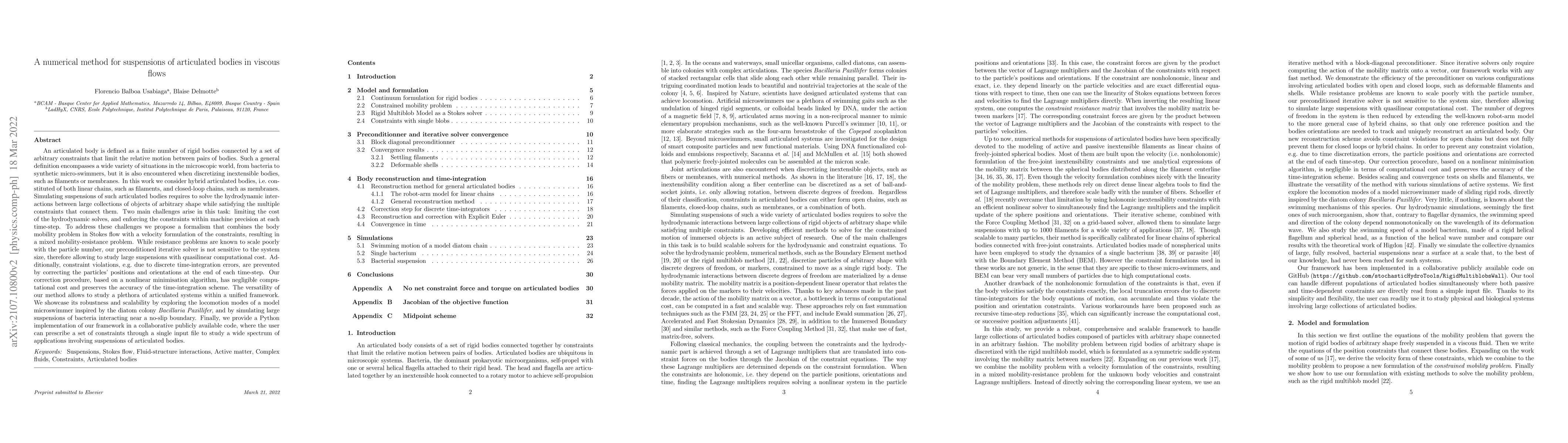 Thumbnail for A numerical method for suspensions of articulated bodies in viscous
  flows