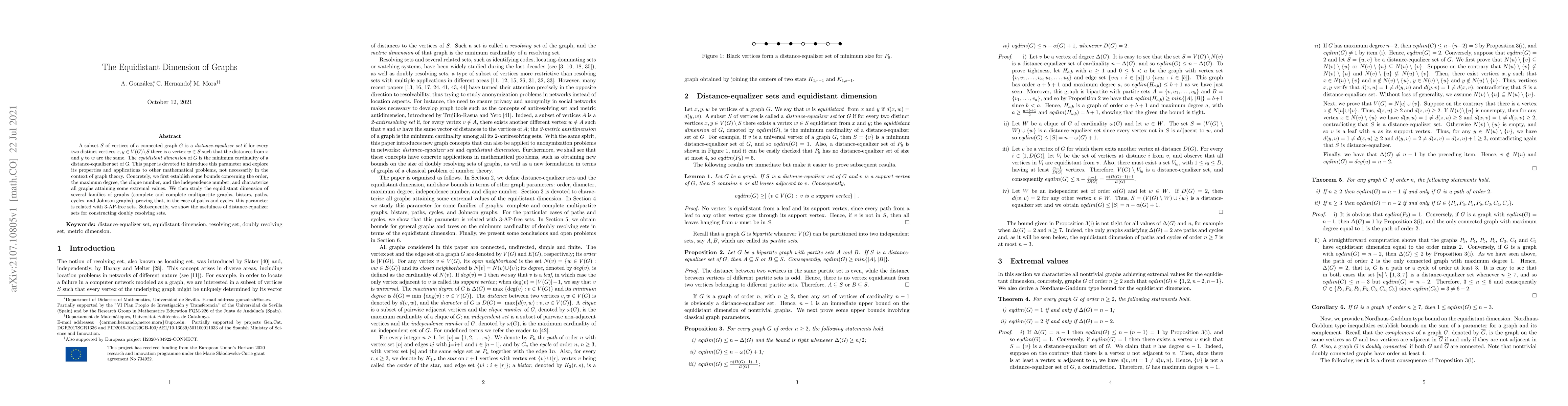 Thumbnail for The Equidistant Dimension of Graphs
