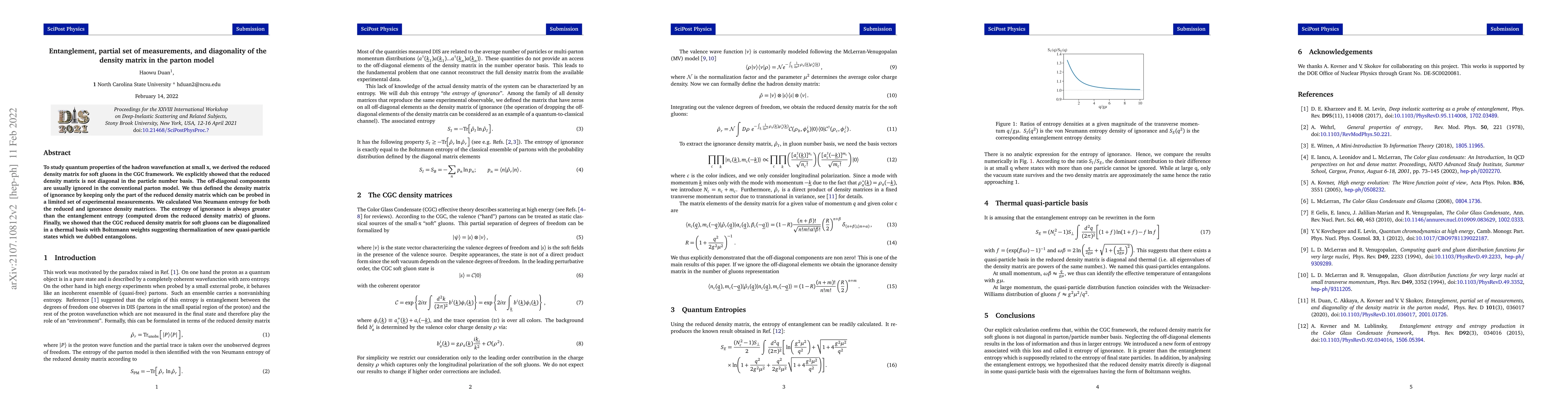 Thumbnail for Entanglement, partial set of measurements, and diagonality of the
  density matrix in the parton model