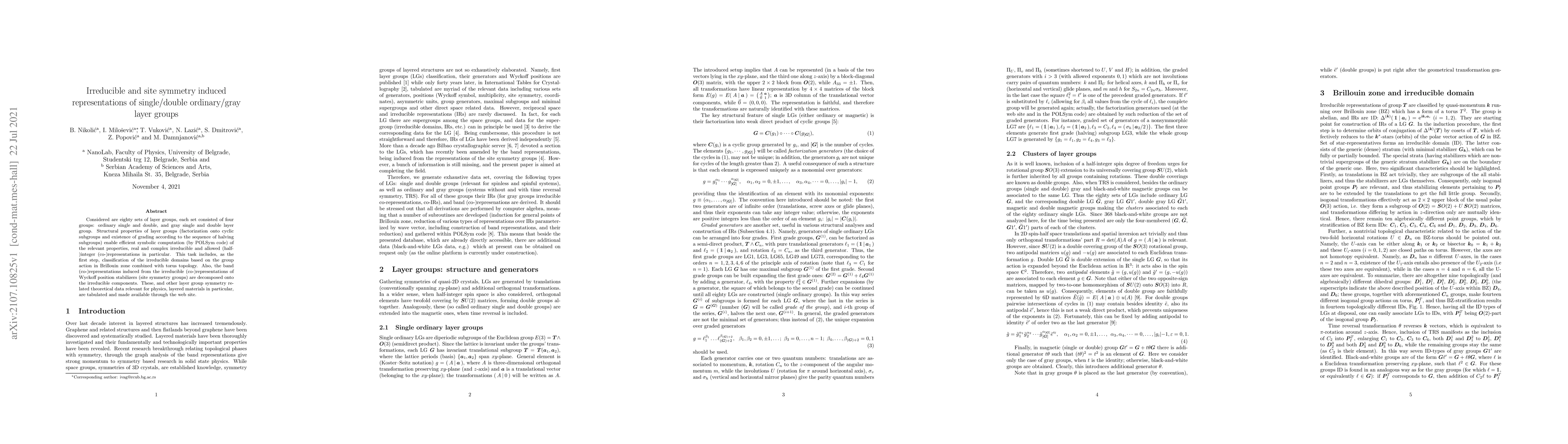 Thumbnail for Irreducible and site symmetry induced representations of single/double
  ordinary/gray layer groups