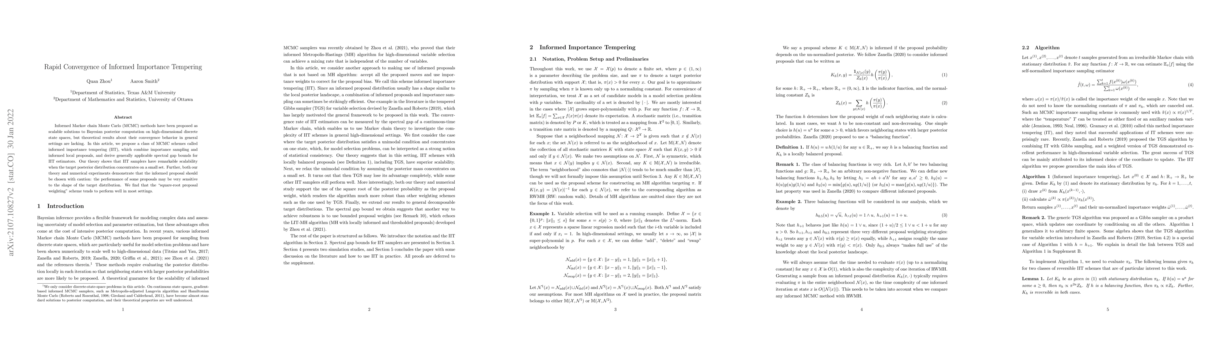 Thumbnail for Rapid Convergence of Informed Importance Tempering