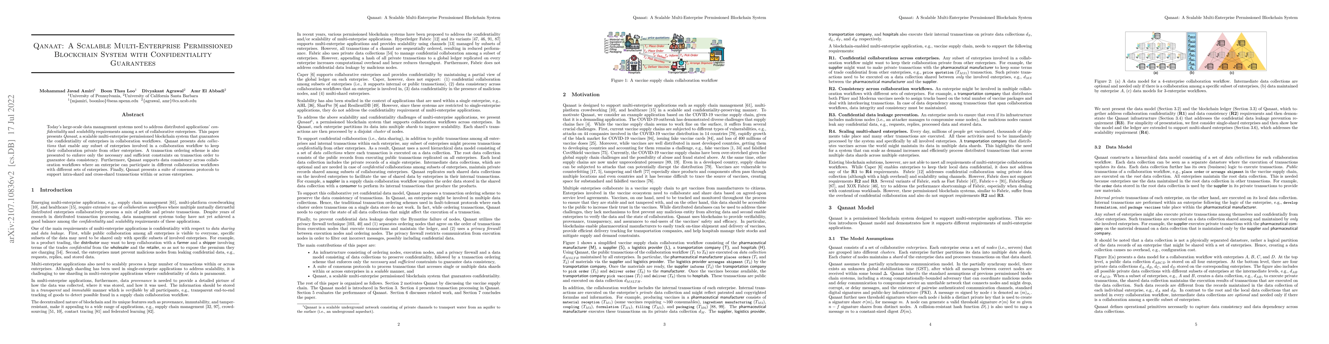 Thumbnail for Qanaat: A Scalable Multi-Enterprise Permissioned Blockchain System with
  Confidentiality Guarantees