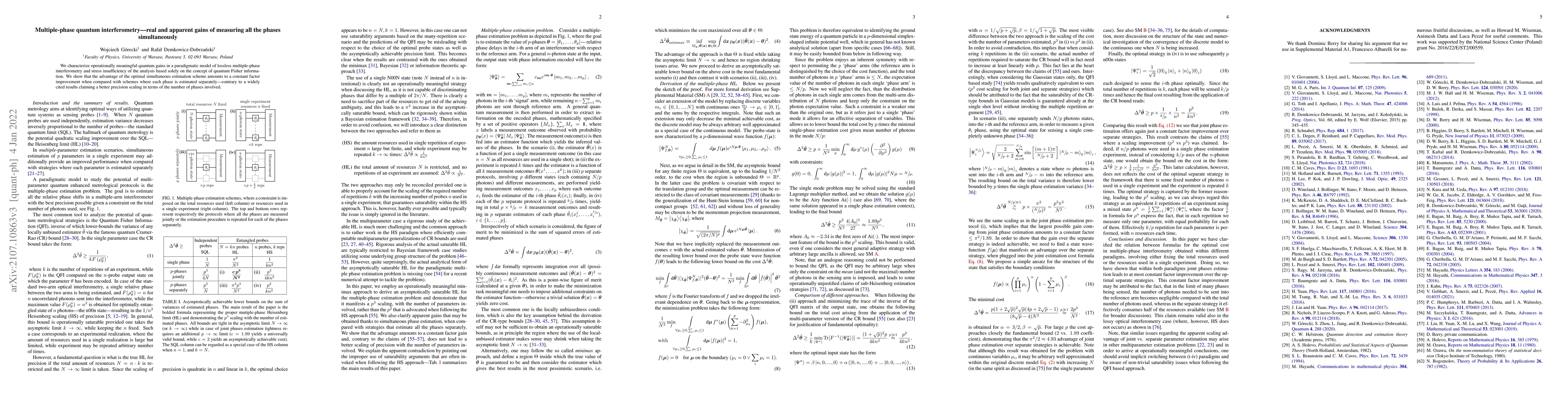 Thumbnail for Multiple-phase quantum interferometry -- real and apparent gains of
  measuring all the phases simultaneously