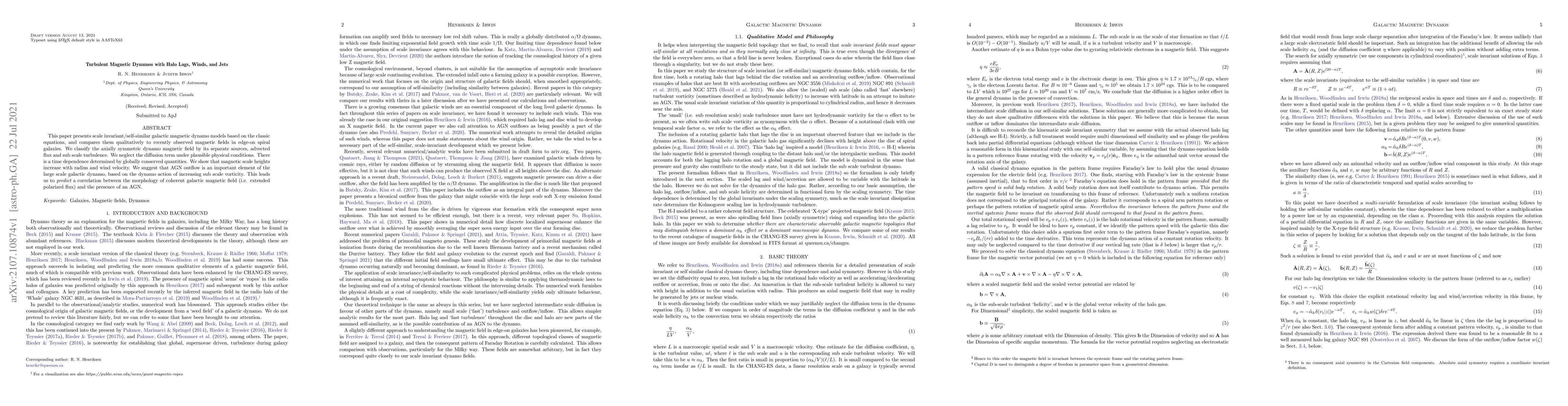 Thumbnail for Turbulent Magnetic Dynamos with Halo Lags, Winds, and Jets