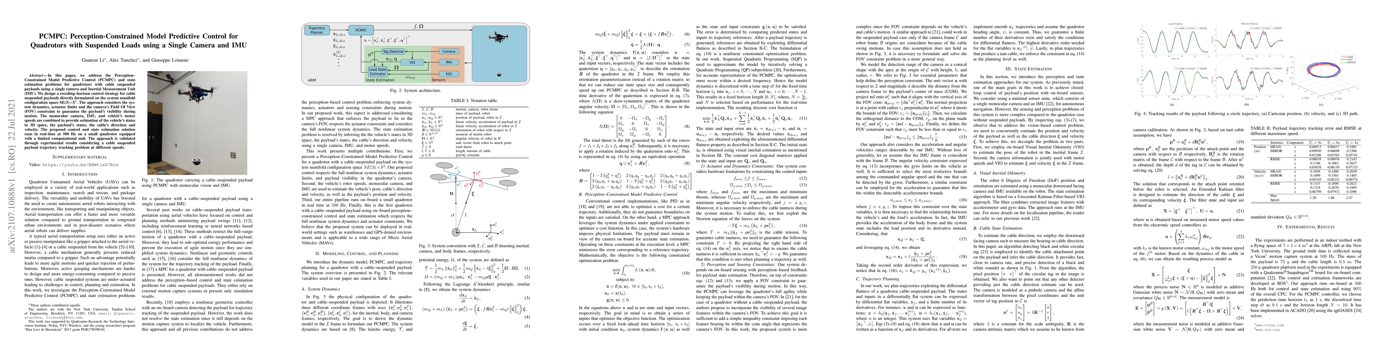 Thumbnail for PCMPC: Perception-Constrained Model Predictive Control for Quadrotors
  with Suspended Loads using a Single Camera and IMU