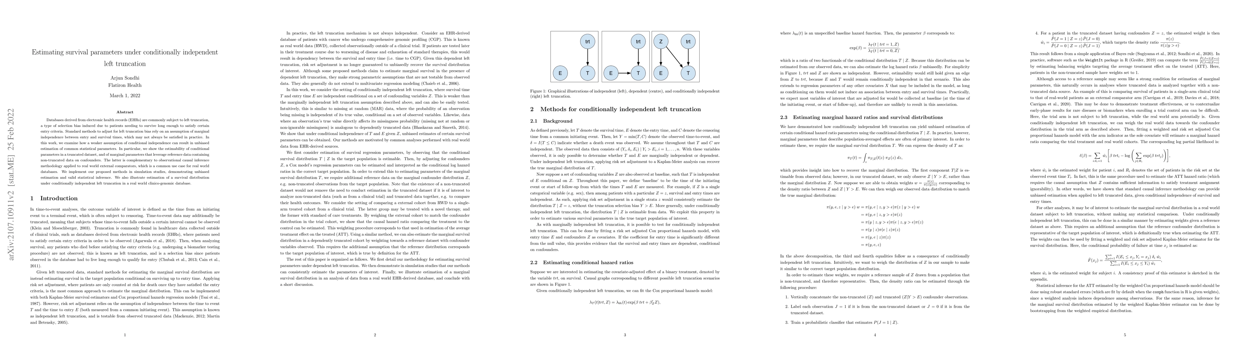 Thumbnail for Estimating survival parameters under conditionally independent left
  truncation
