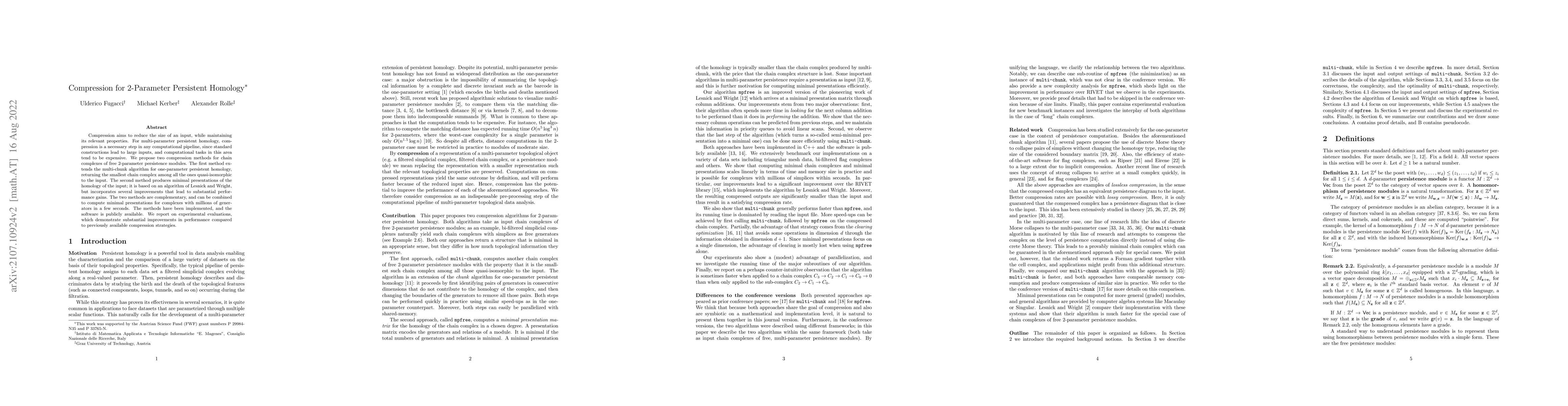 Thumbnail for Compression for 2-Parameter Persistent Homology
