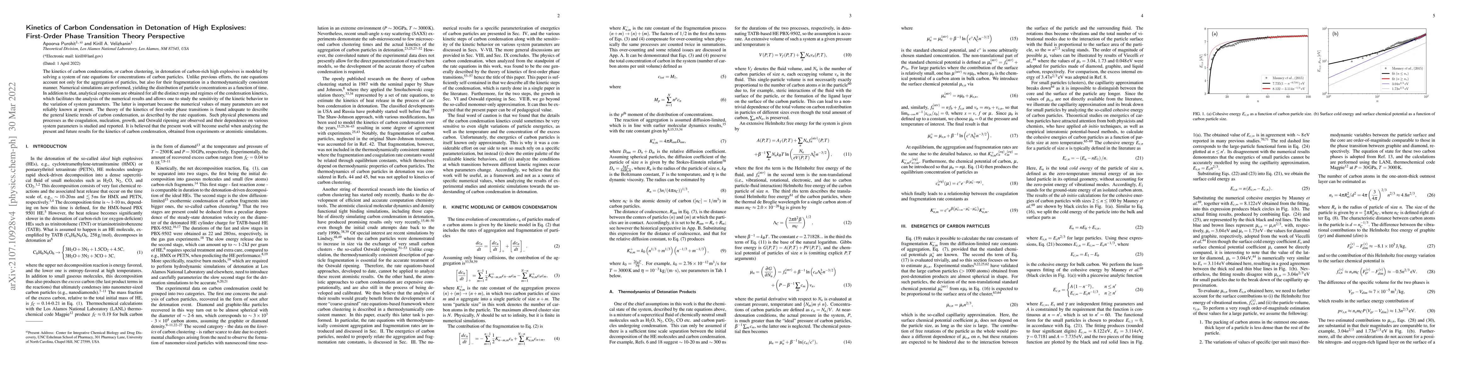 Thumbnail for Kinetics of Carbon Condensation in Detonation of High Explosives:
  First-Order Phase Transition Theory Perspective