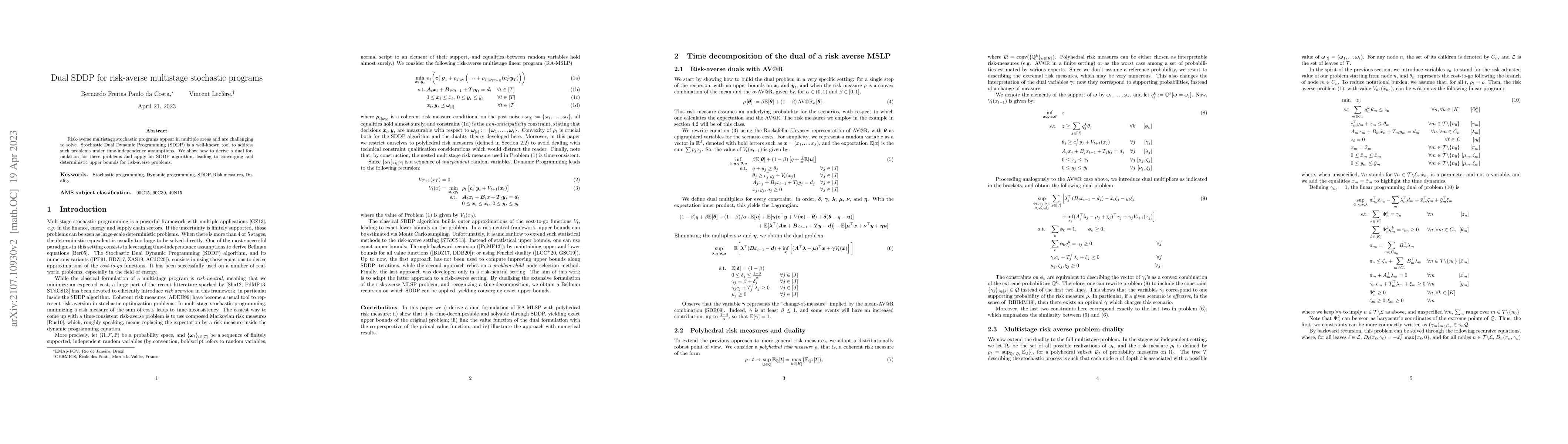Thumbnail for Dual SDDP for risk-averse multistage stochastic programs