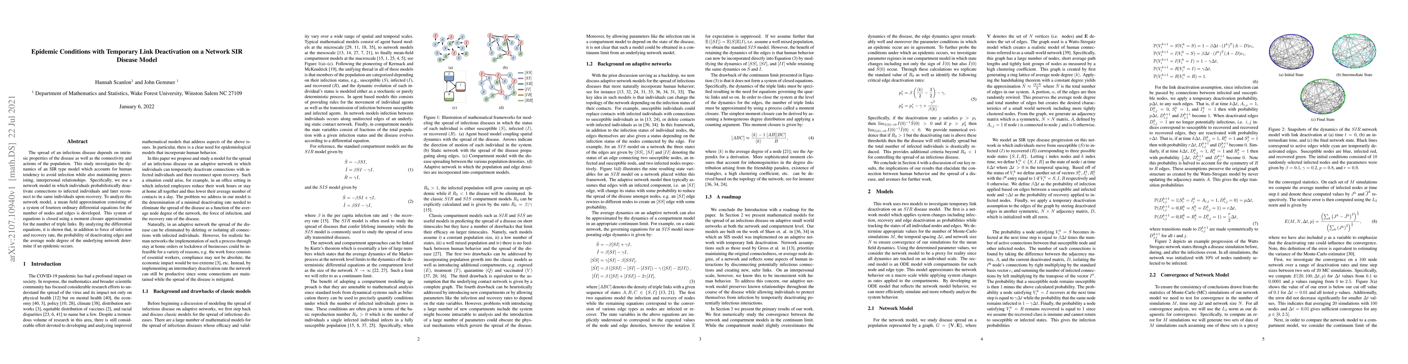 Thumbnail for Epidemic Conditions with Temporary Link Deactivation on a Network SIR
  Disease Model