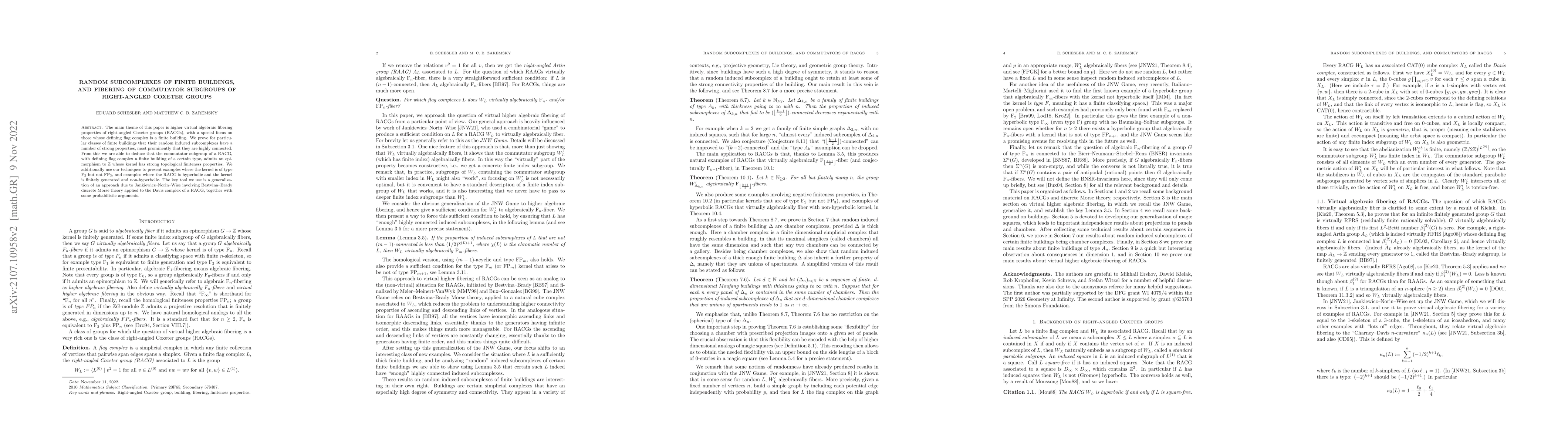 Thumbnail for Random subcomplexes of finite buildings, and fibering of commutator
  subgroups of right-angled Coxeter groups