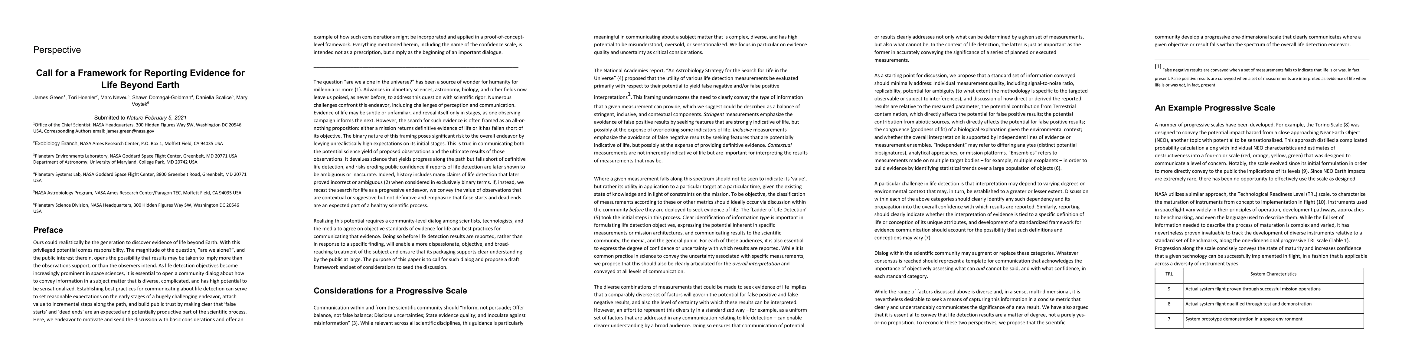 Thumbnail for Call for a Framework for Reporting Evidence for Life Beyond Earth