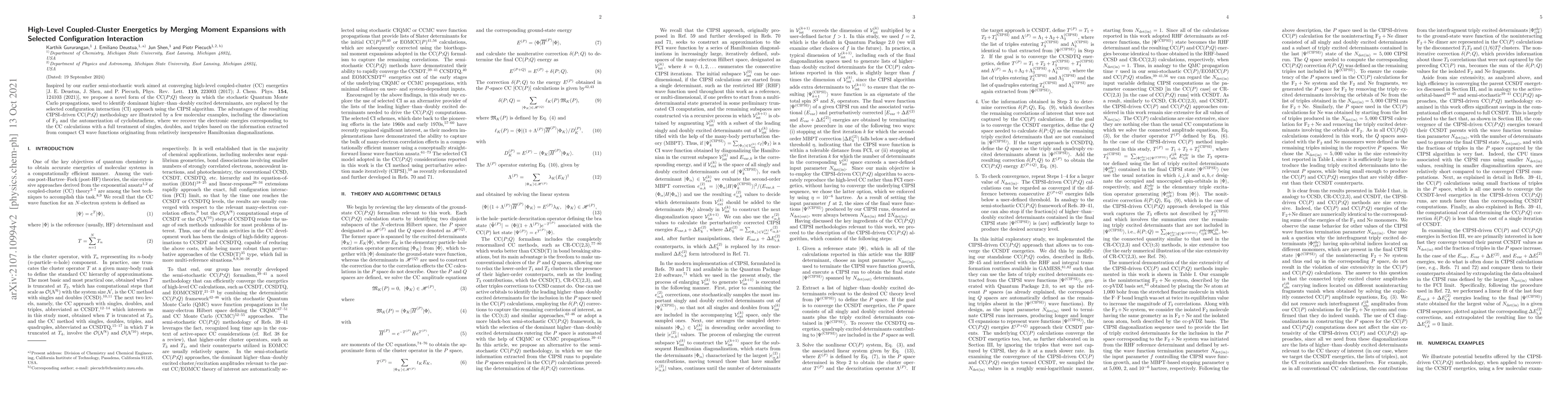 Thumbnail for High-Level Coupled-Cluster Energetics by Merging Moment Expansions with
  Selected Configuration Interaction