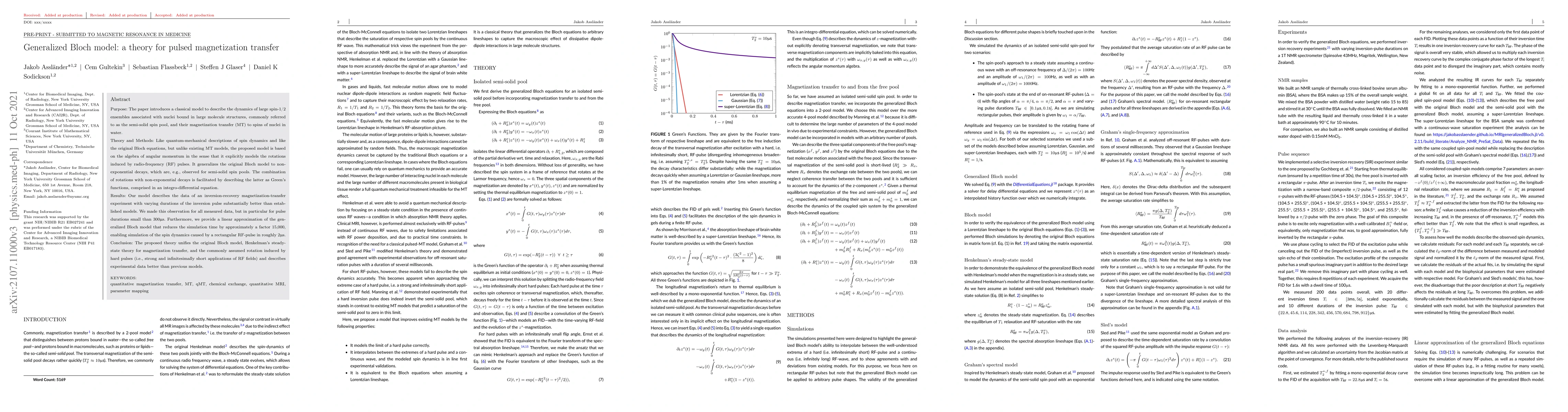 Thumbnail for Generalized Bloch model: a theory for pulsed magnetization transfer