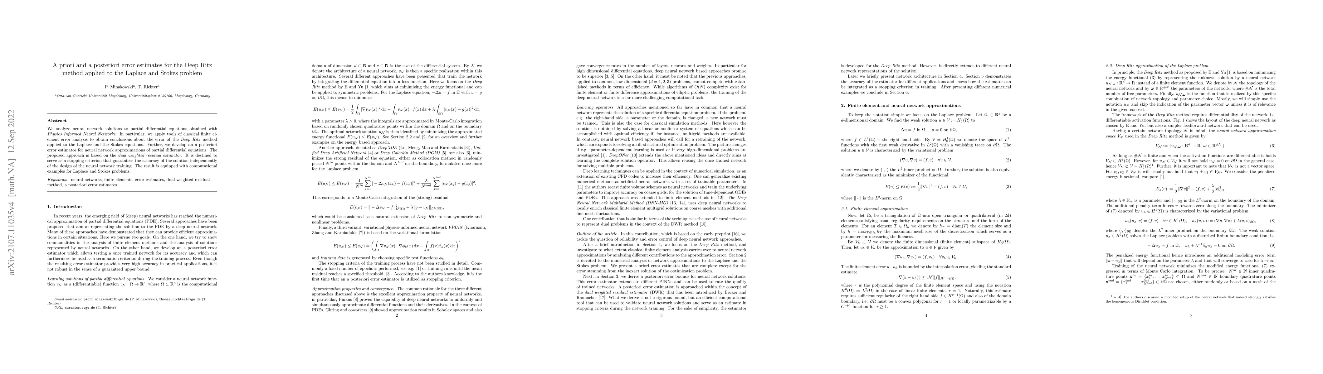 Thumbnail for A priori and a posteriori error estimates for the Deep Ritz method
  applied to the Laplace and Stokes problem