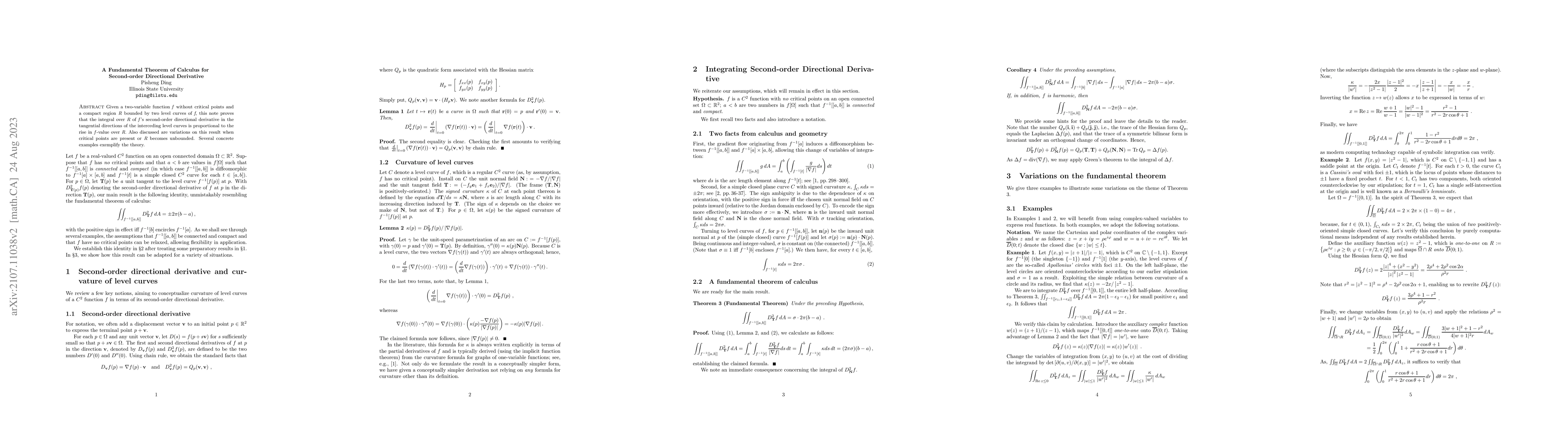 Thumbnail for A Fundamental Theorem of Calculus for Second-order Directional
  Derivative