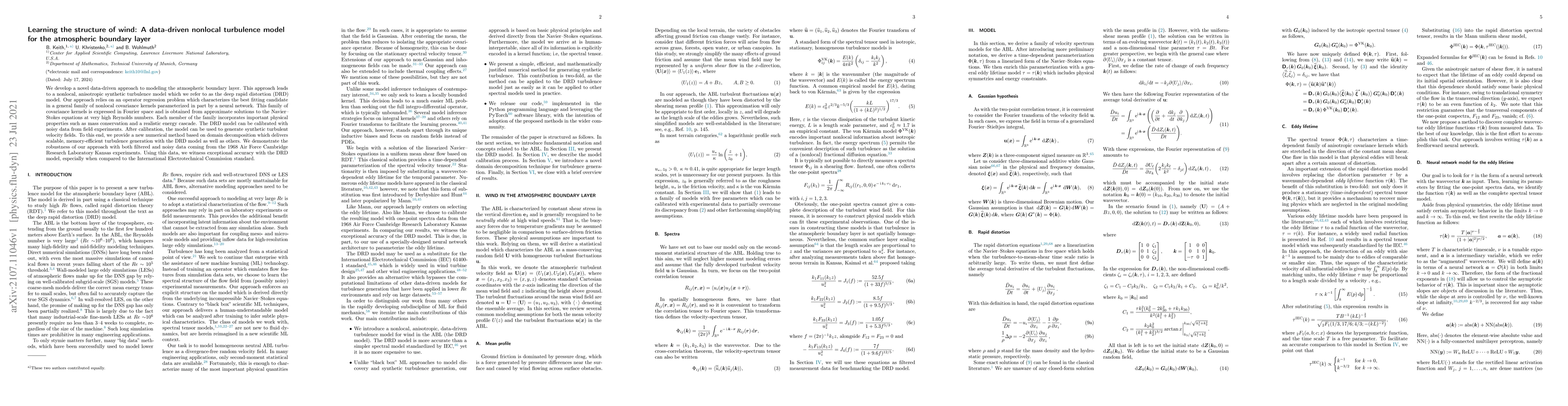 Thumbnail for Learning the structure of wind: A data-driven nonlocal turbulence model
  for the atmospheric boundary layer