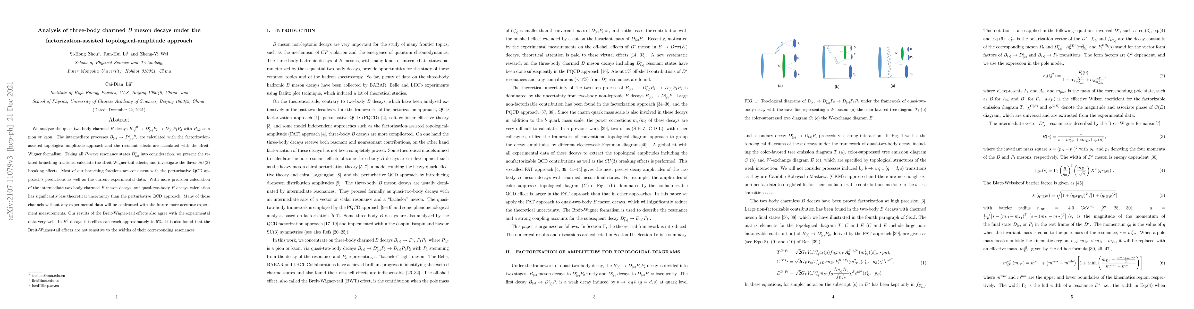 Thumbnail for Analysis of three-body charmed B meson decays under the
  factorization-assisted topological-amplitude approach