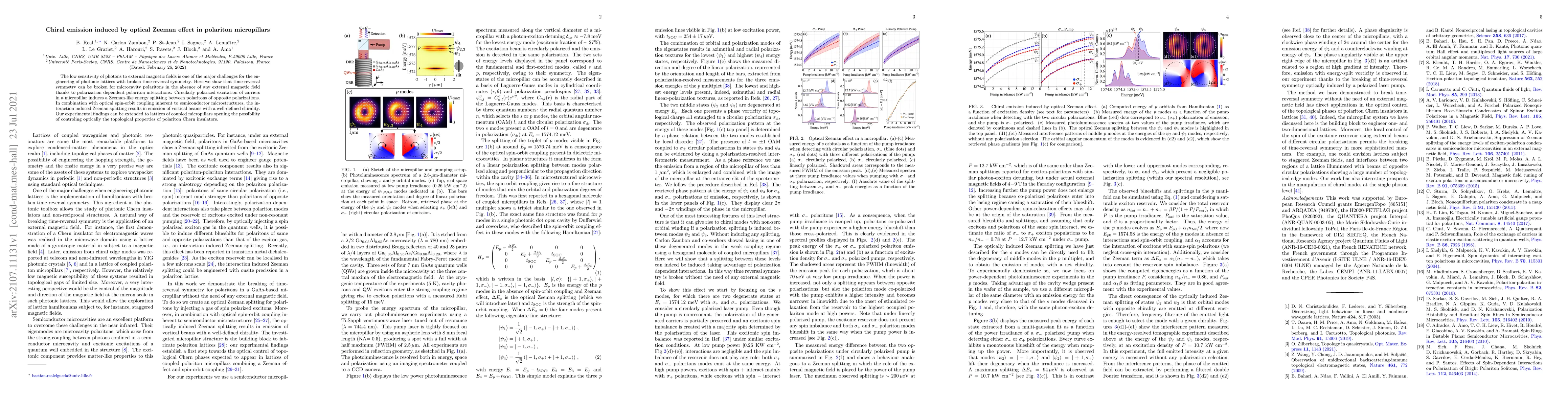 Thumbnail for Chiral emission induced by optical Zeeman effect in polariton
  micropillars