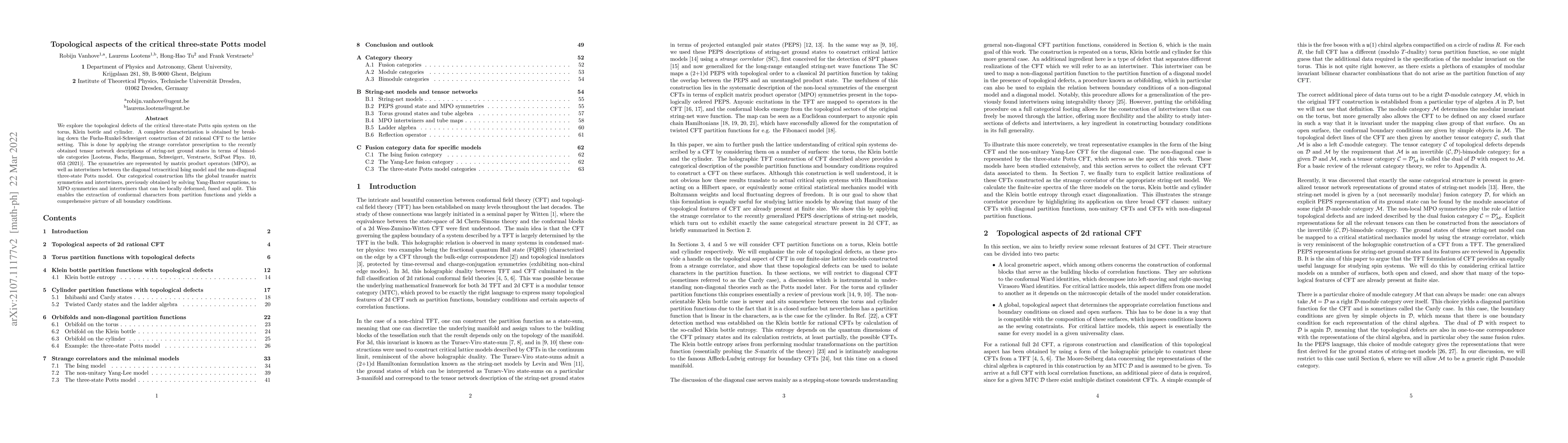 Thumbnail for Topological aspects of the critical three-state Potts model