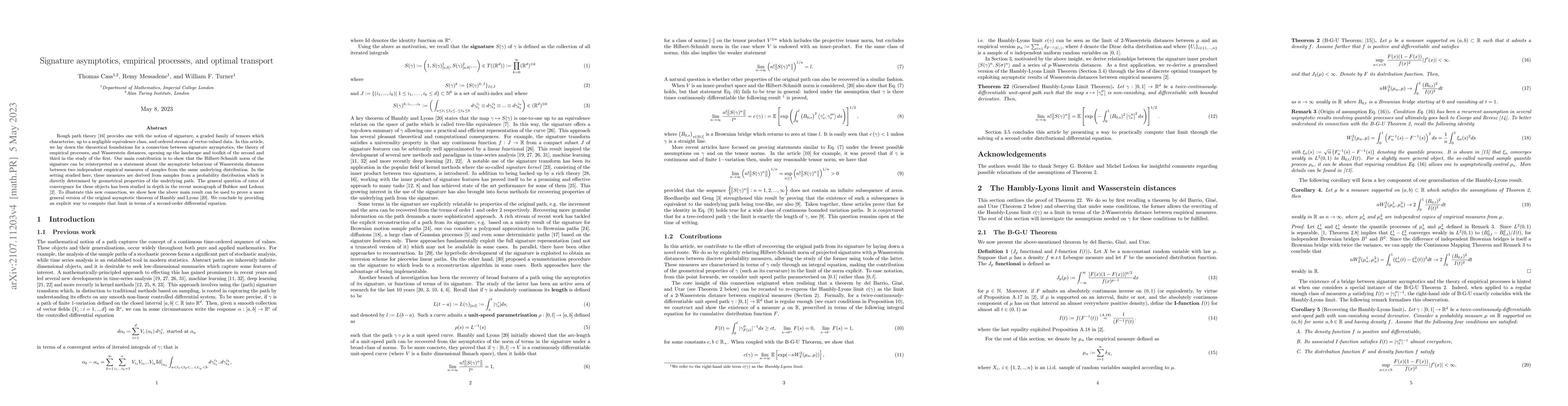 Thumbnail for Signature asymptotics, empirical processes, and optimal transport