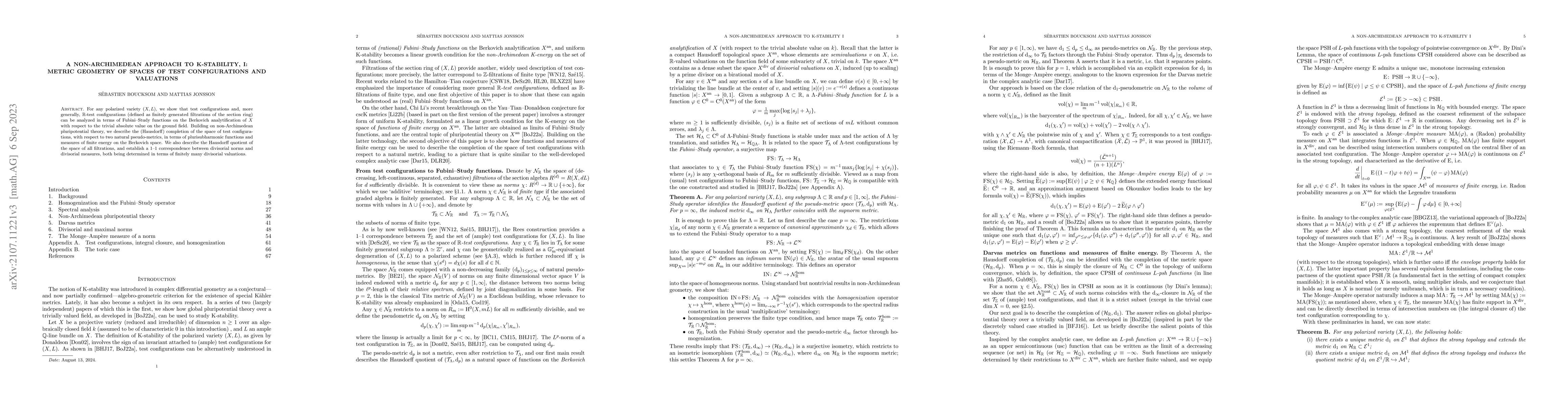 Thumbnail for A non-Archimedean approach to K-stability, I: Metric geometry of spaces
  of test configurations and valuations
