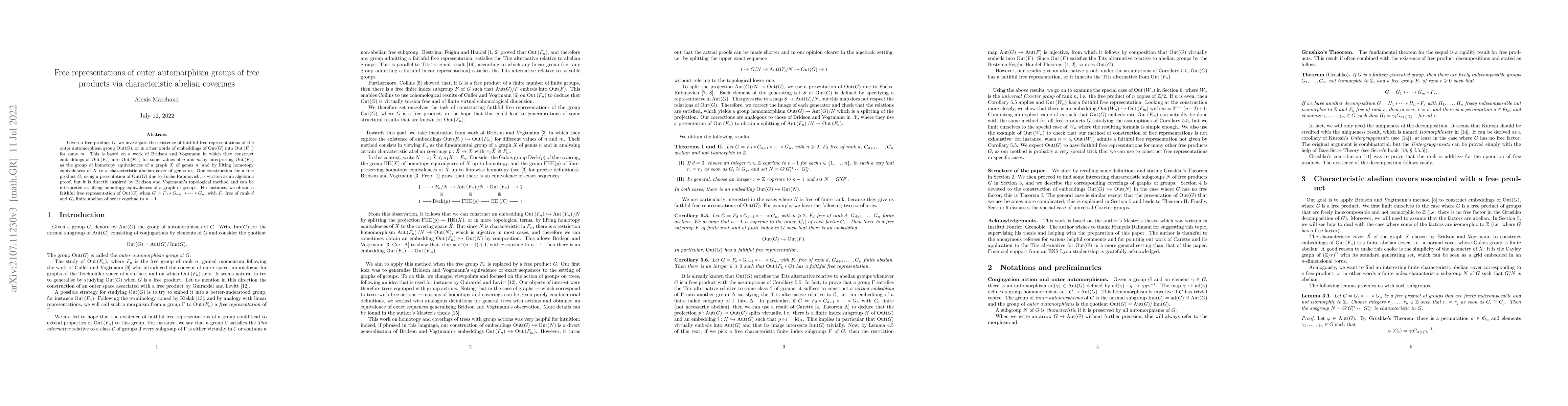 Thumbnail for Free representations of outer automorphism groups of free products via
  characteristic abelian coverings
