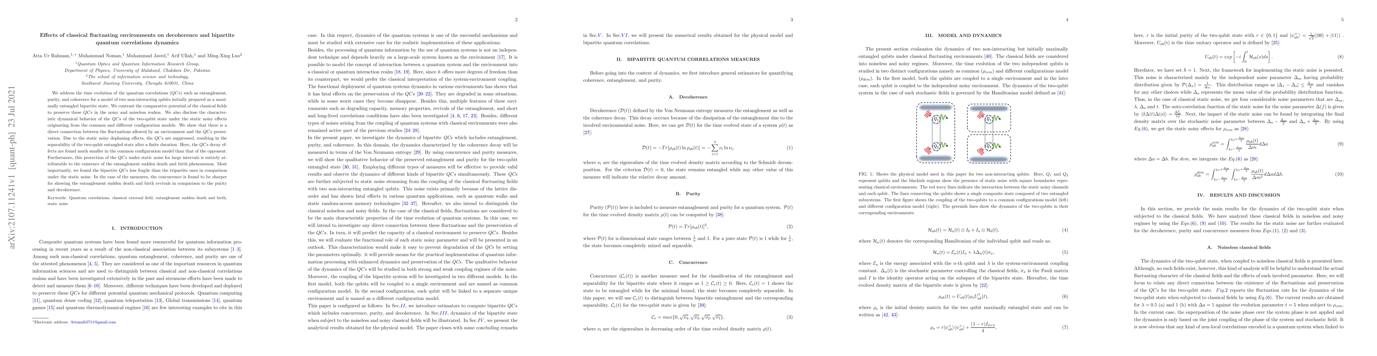 Thumbnail for Effects of classical fluctuating environments on decoherence and
  bipartite quantum correlations dynamics