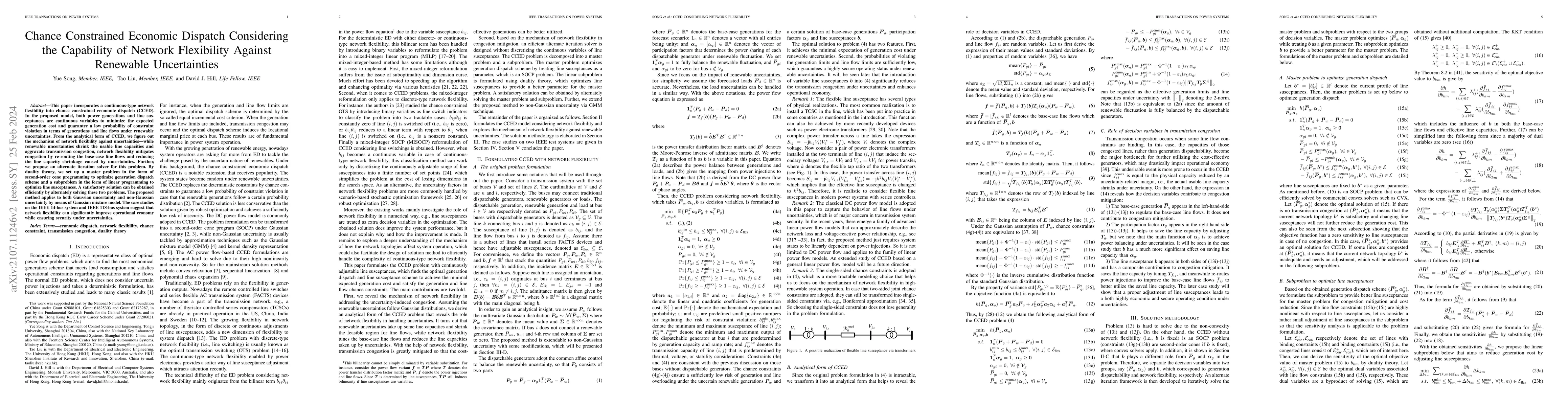 Thumbnail for Chance Constrained Economic Dispatch Considering the Capability of
  Network Flexibility Against Renewable Uncertainties