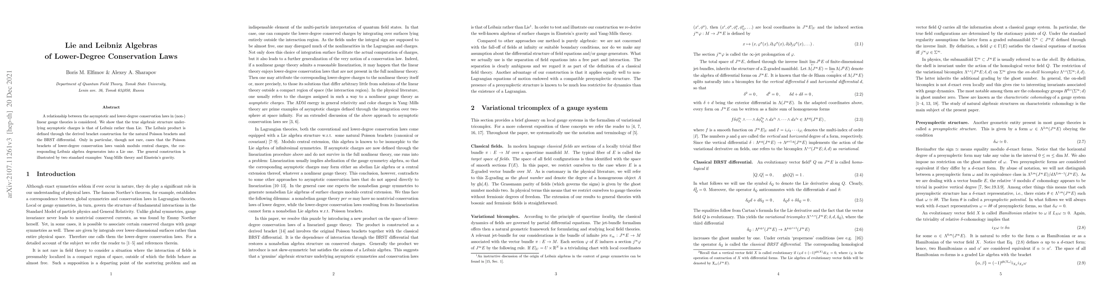 Thumbnail for Lie and Leibniz Algebras of Lower-Degree Conservation Laws
