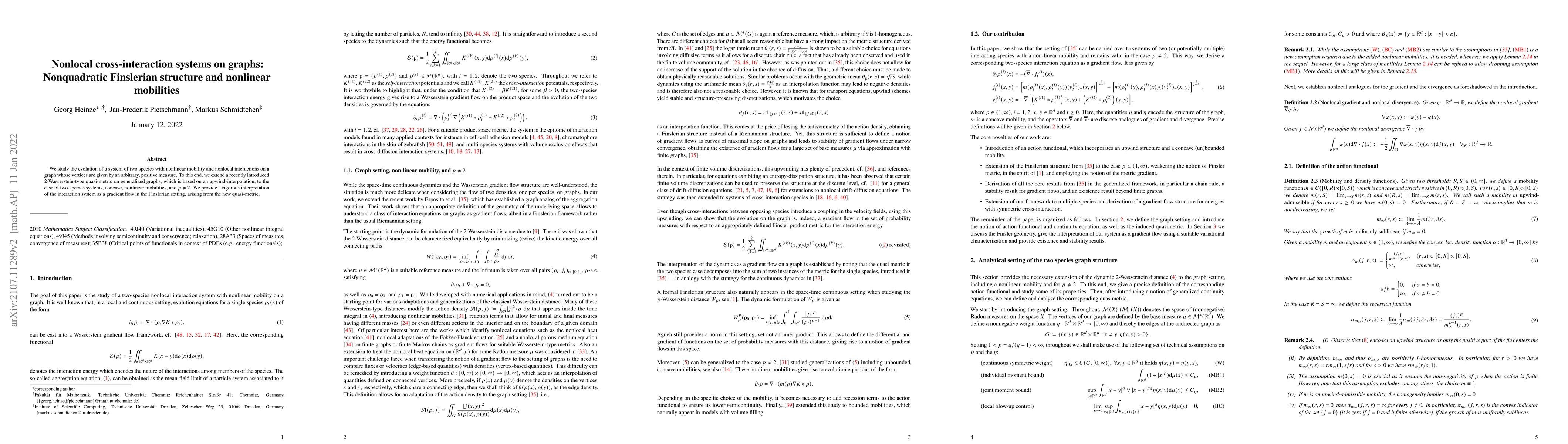 Thumbnail for Nonlocal cross-interaction systems on graphs: Nonquadratic Finslerian
  structure and nonlinear mobilities