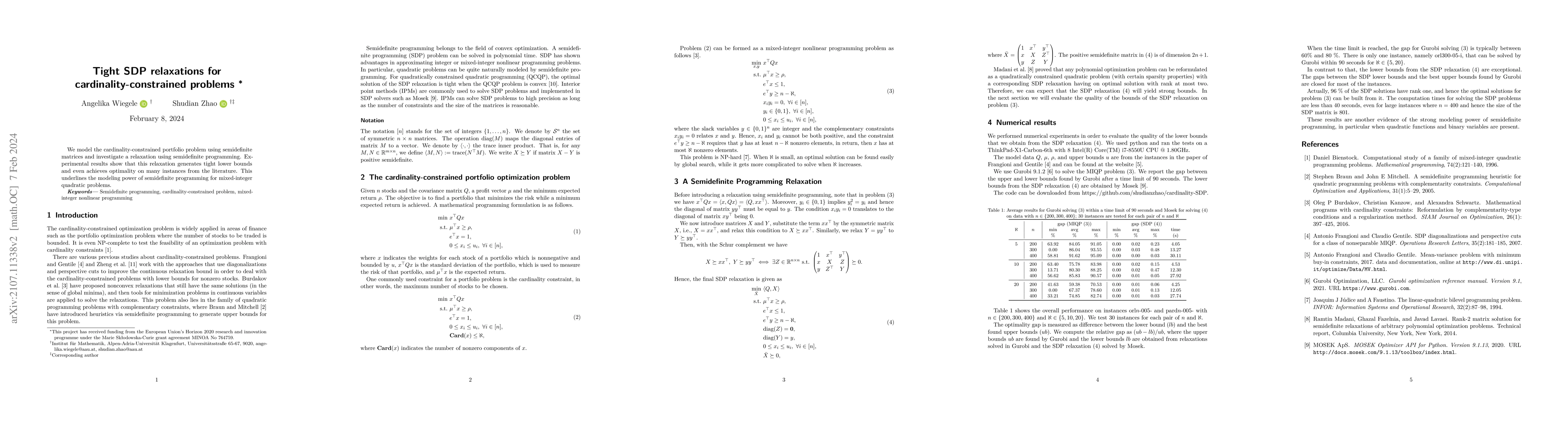 Thumbnail for Tight SDP relaxations for cardinality-constrained problems