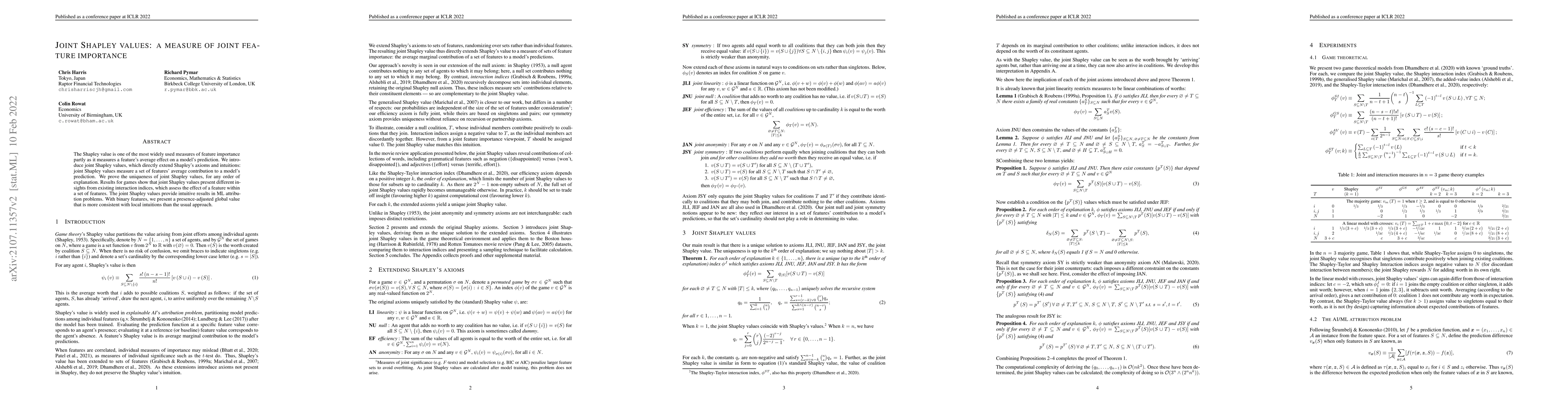 Thumbnail for Joint Shapley values: a measure of joint feature importance