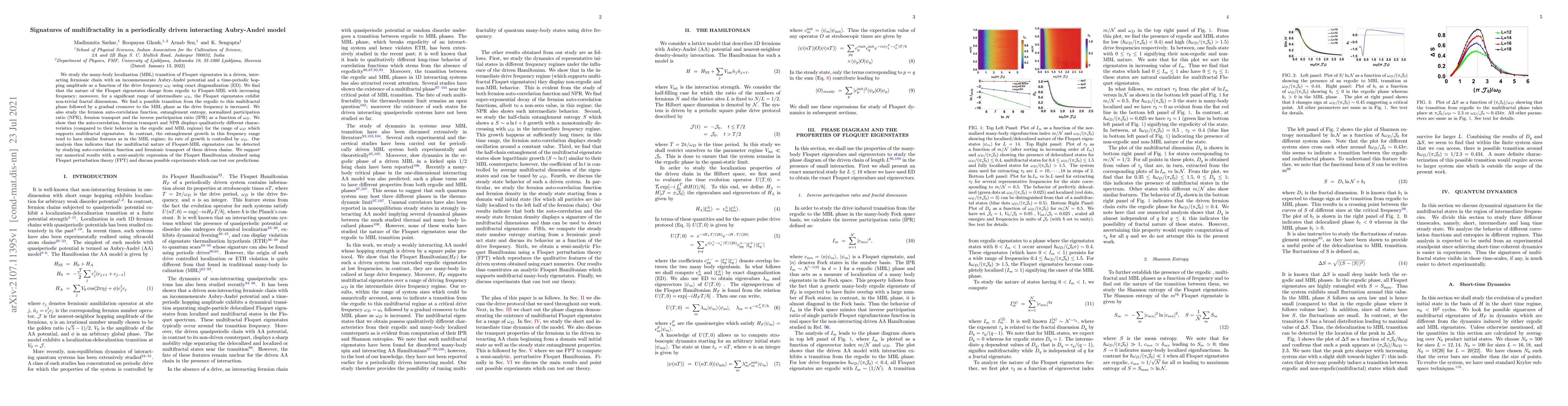 Thumbnail for Signatures of multifractality in a periodically driven interacting
  Aubry-Andr\'{e} model