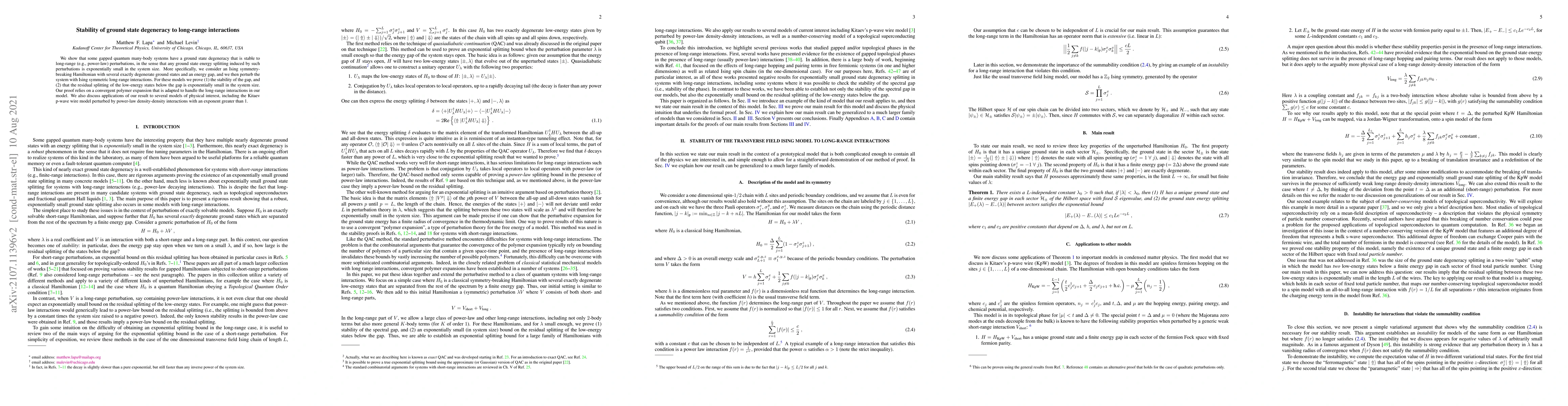 Thumbnail for Stability of ground state degeneracy to long-range interactions