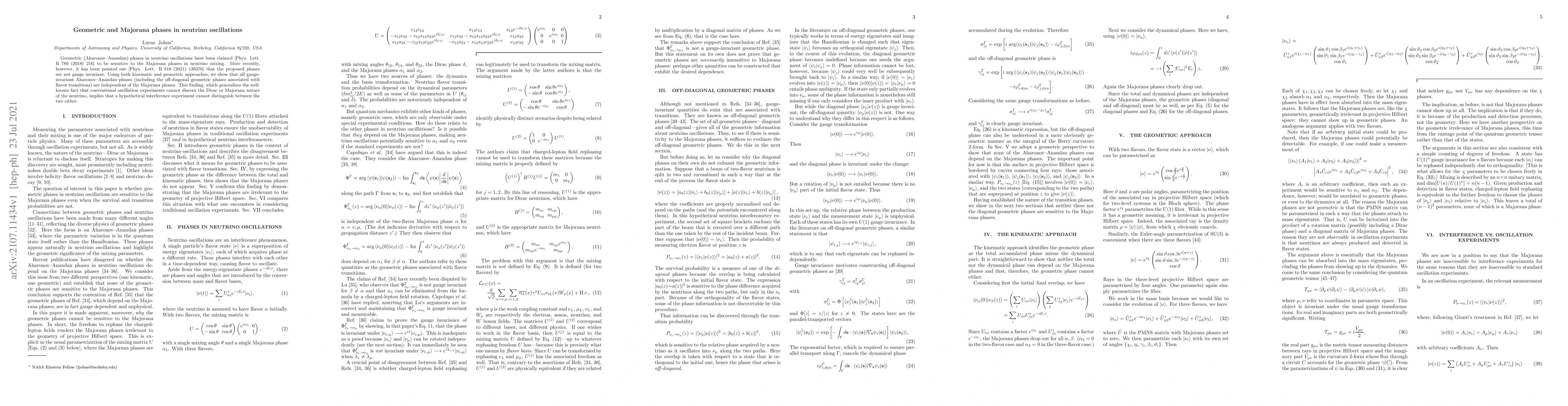 Thumbnail for Geometric and Majorana phases in neutrino oscillations