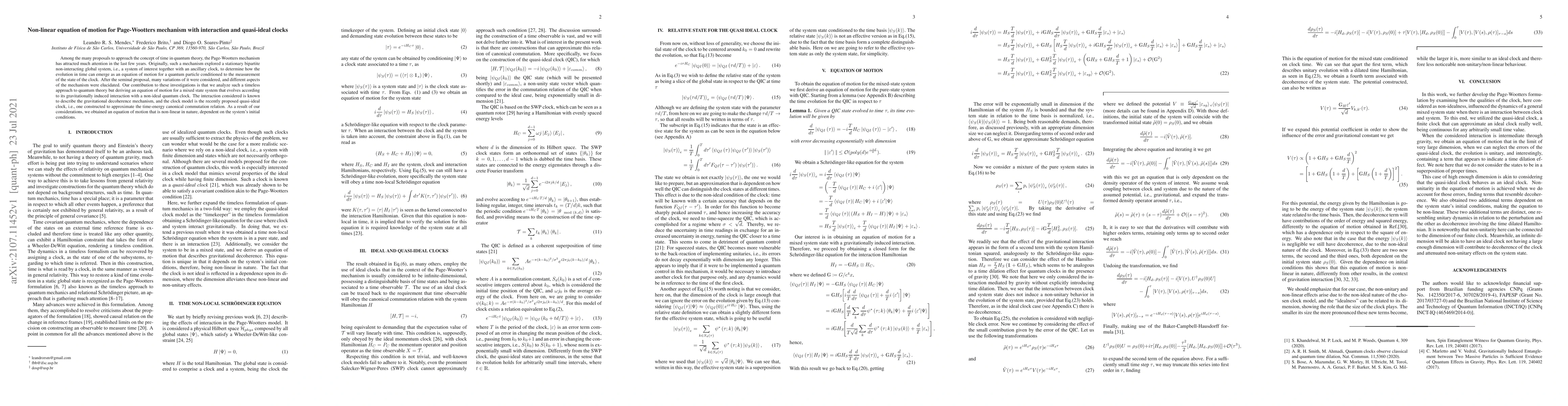 Thumbnail for Non-linear equation of motion for Page-Wootters mechanism with
  interaction and quasi-ideal clocks