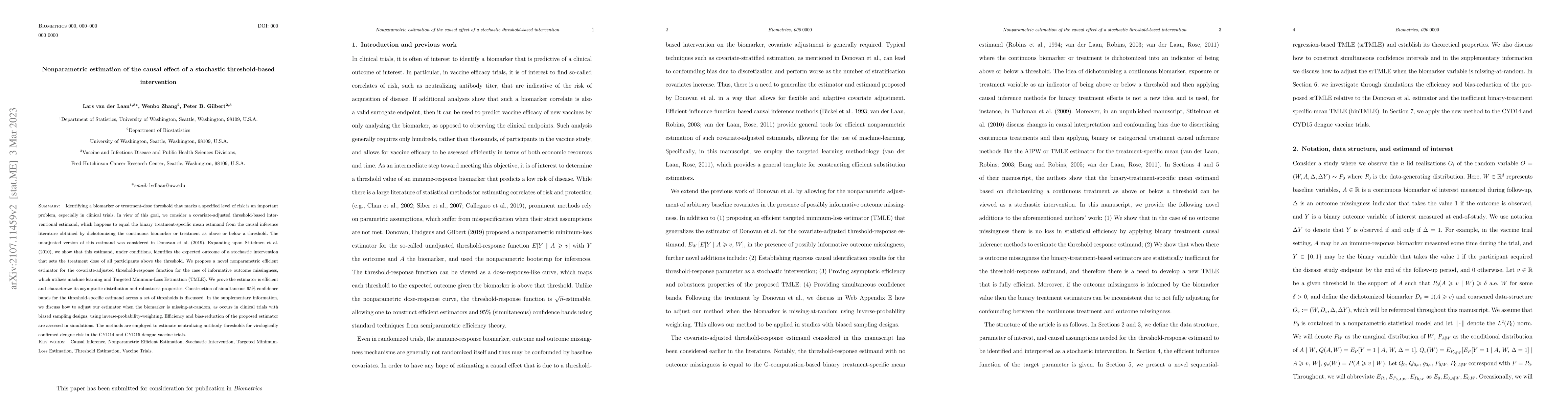 Thumbnail for Efficient nonparametric estimation of the covariate-adjusted
  threshold-response function, a support-restricted stochastic intervention