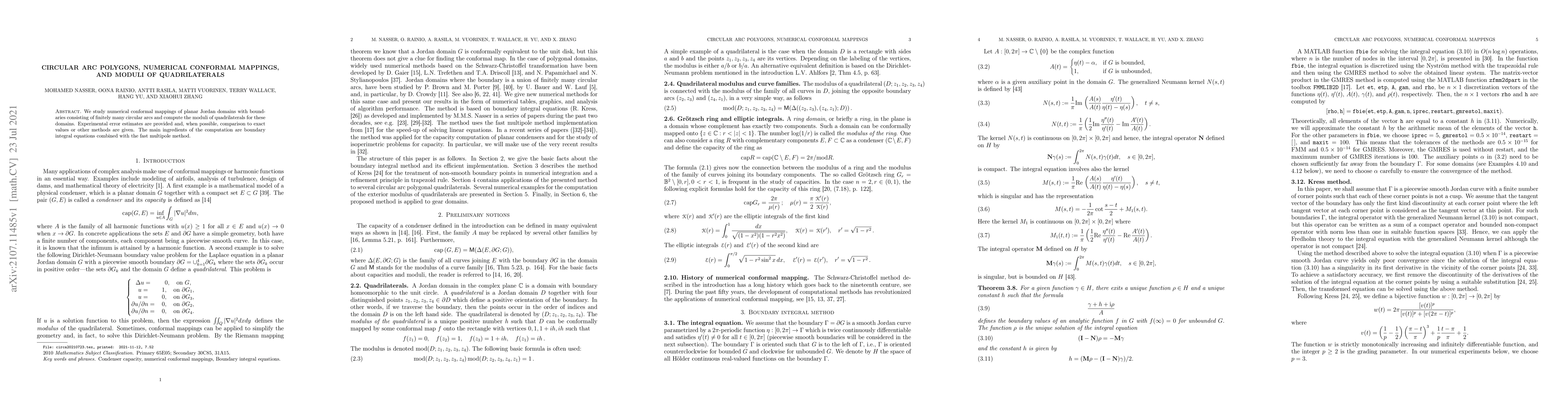 Thumbnail for Circular arc polygons, numerical conformal mappings, and moduli of
  quadrilaterals