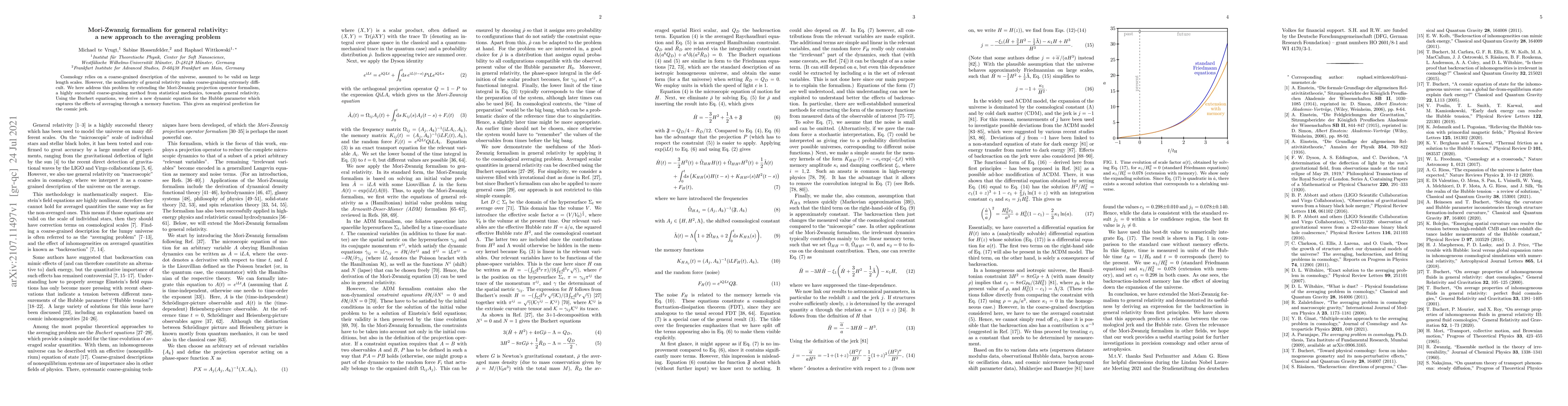 Thumbnail for Mori-Zwanzig formalism for general relativity: a new approach to the
  averaging problem