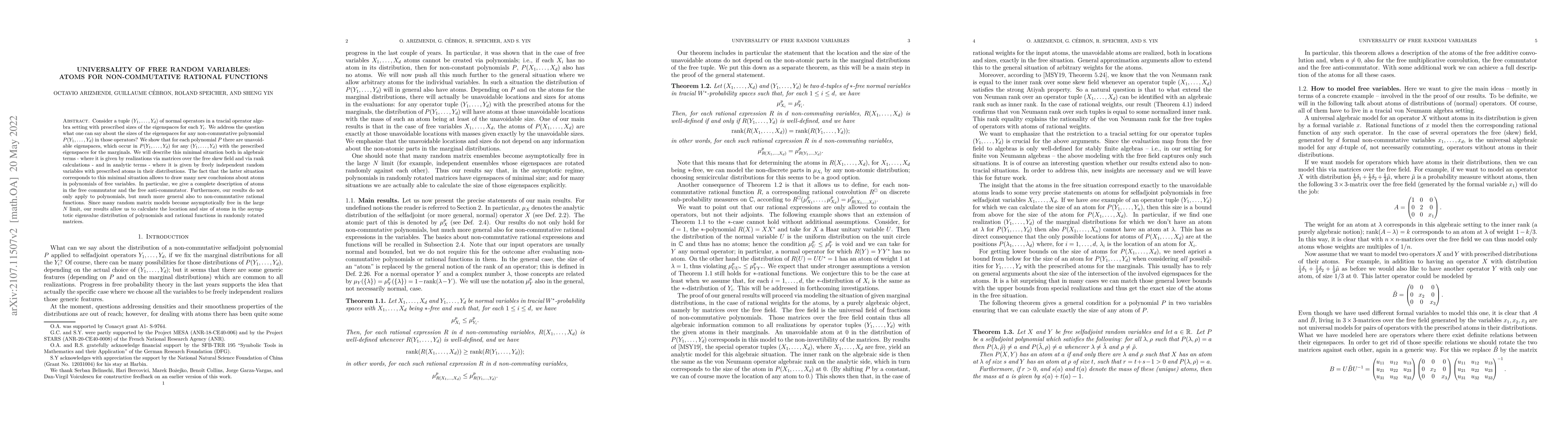 Thumbnail for Universality of free random variables: atoms for non-commutative
  rational functions