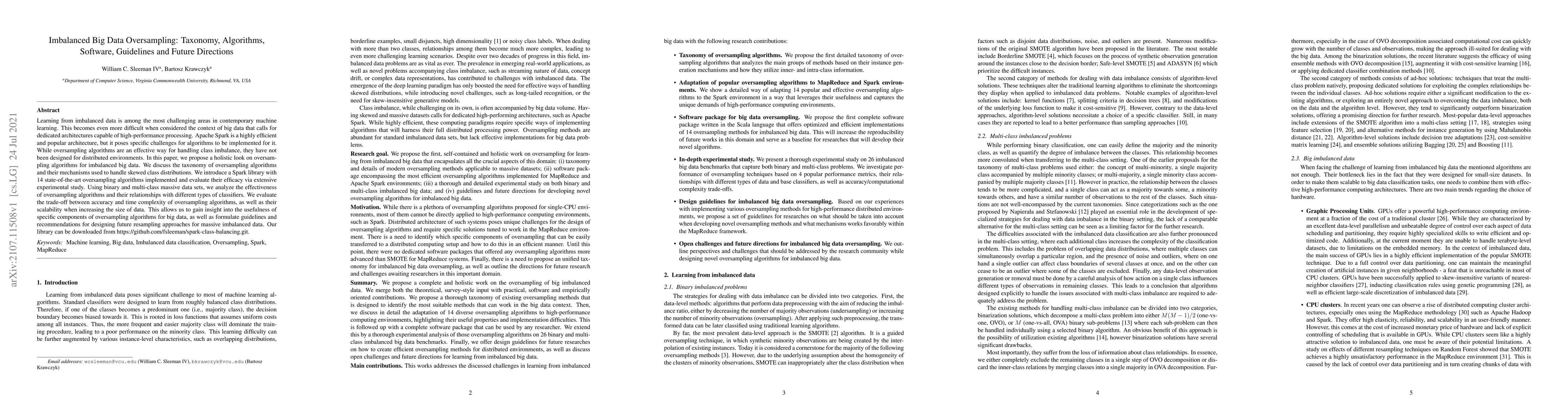 Thumbnail for Imbalanced Big Data Oversampling: Taxonomy, Algorithms, Software,
  Guidelines and Future Directions