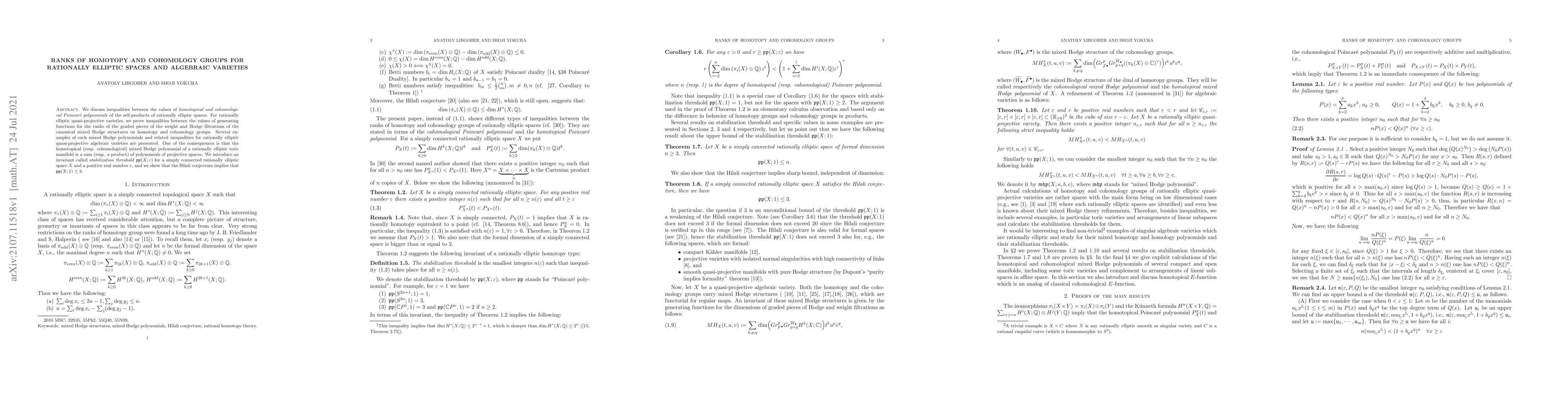Thumbnail for Ranks of homotopy and cohomology groups for rationally elliptic spaces
  and algebraic varieties