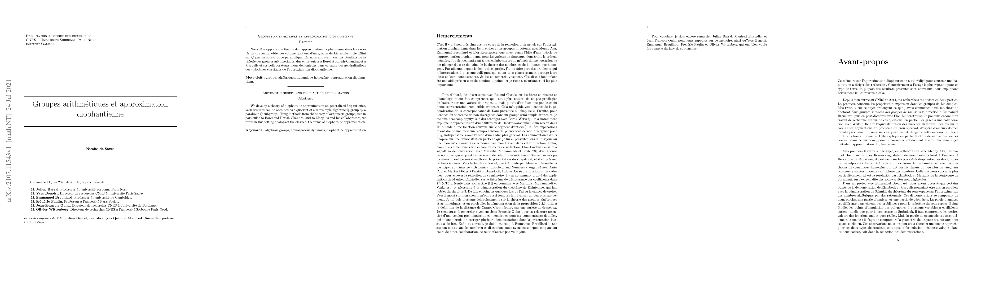 Thumbnail for Groupes arithm\'etiques et approximation diophantienne