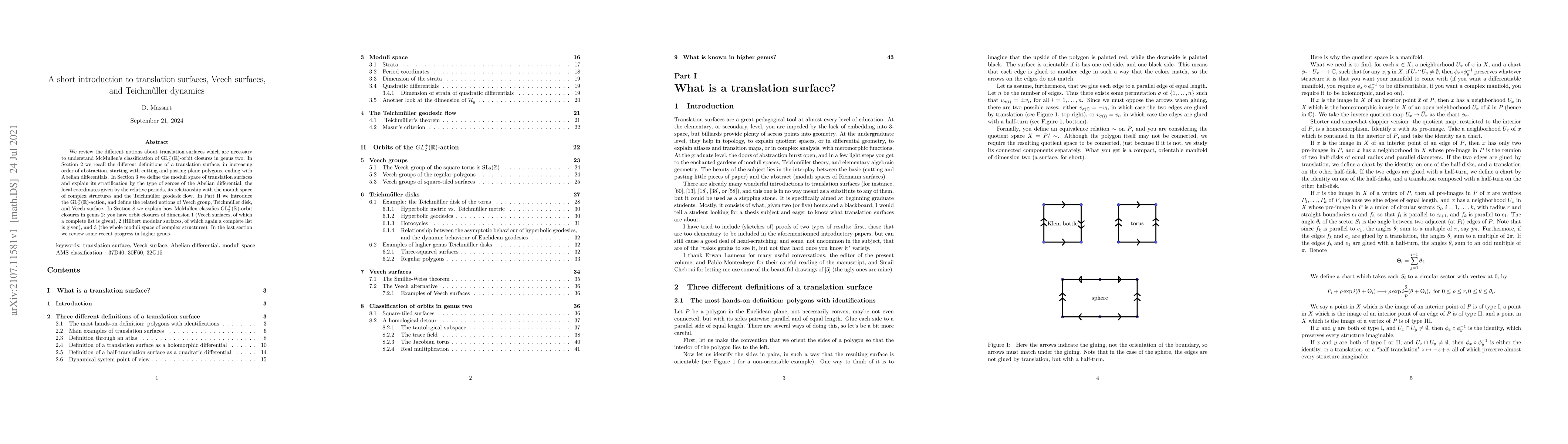 Thumbnail for A short introduction to translation surfaces, Veech surfaces, and
  Teichmueller dynamics
