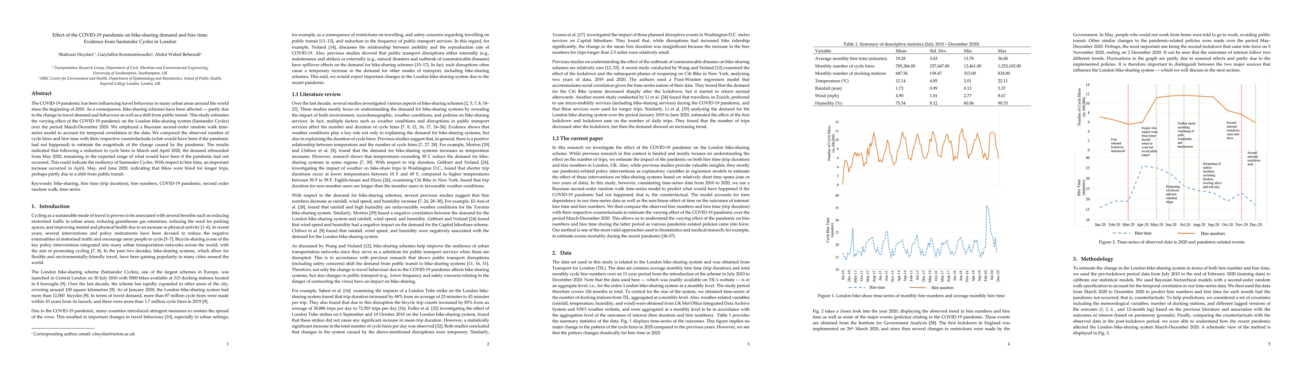 Thumbnail for Effect of the COVID-19 pandemic on bike-sharing demand and hire time:
  Evidence from Santander Cycles in London