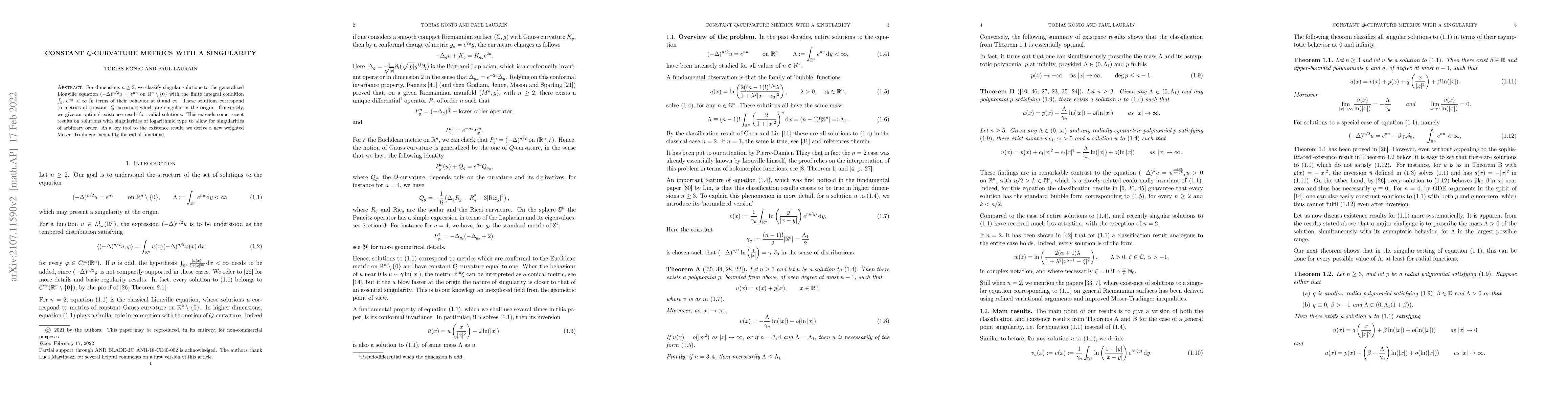 Thumbnail for Constant $Q$-curvature metrics with a singularity